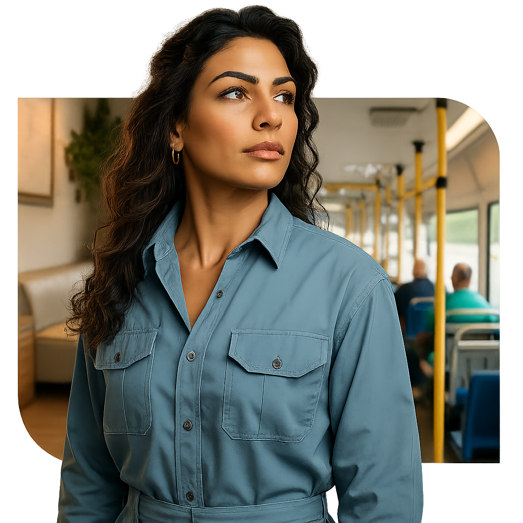 Estudante em um ônibus